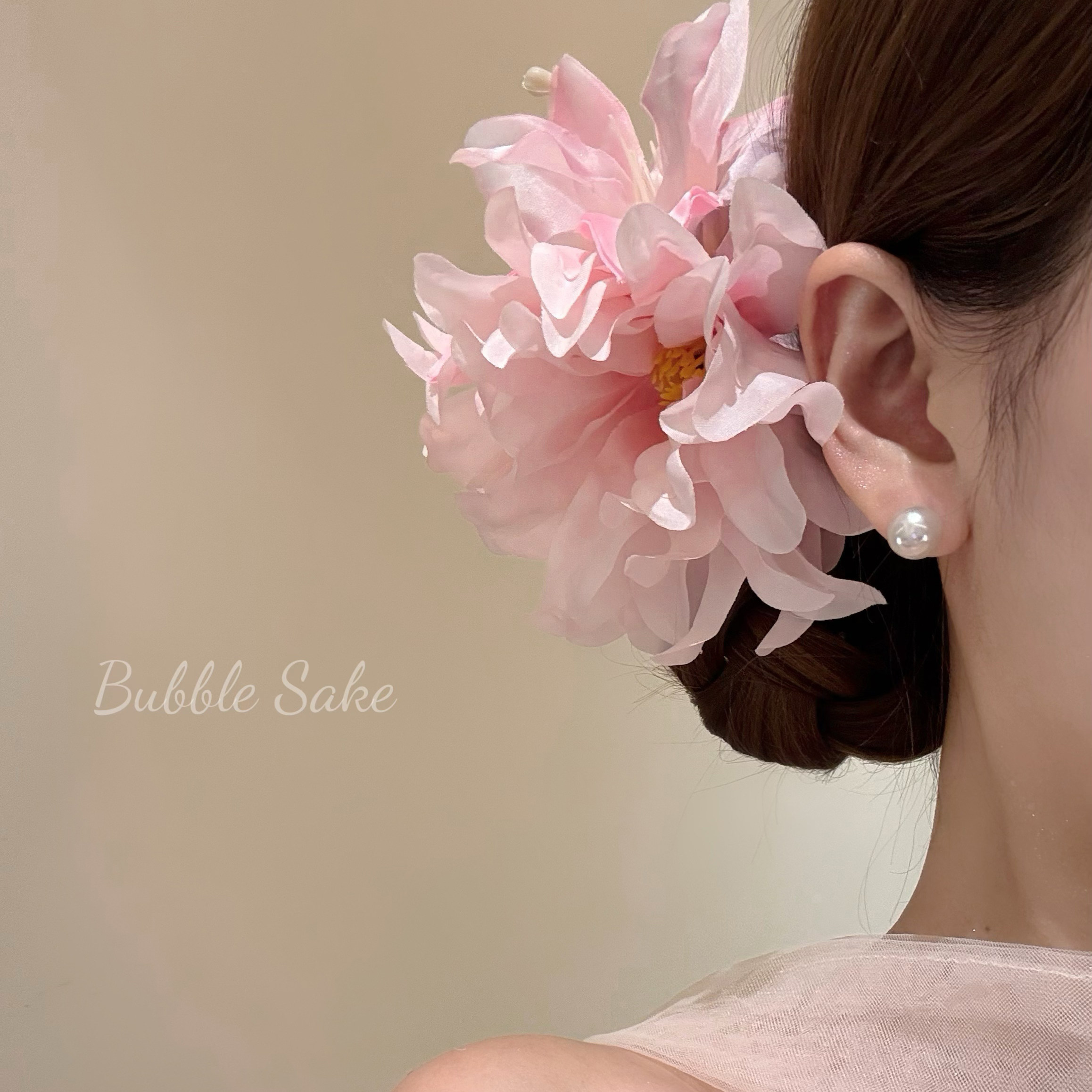 【原创】柔粉浪漫 超仙粉色花朵发夹女旗袍侧边夹头花度假风发饰