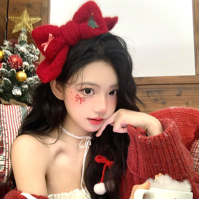 新年氛围红色针织蝴蝶结发夹