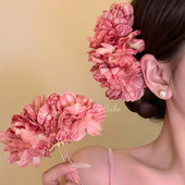 樱落粉黛 氛围感粉色花朵发簪古风汉服旗袍发钗新娘头花度假头饰