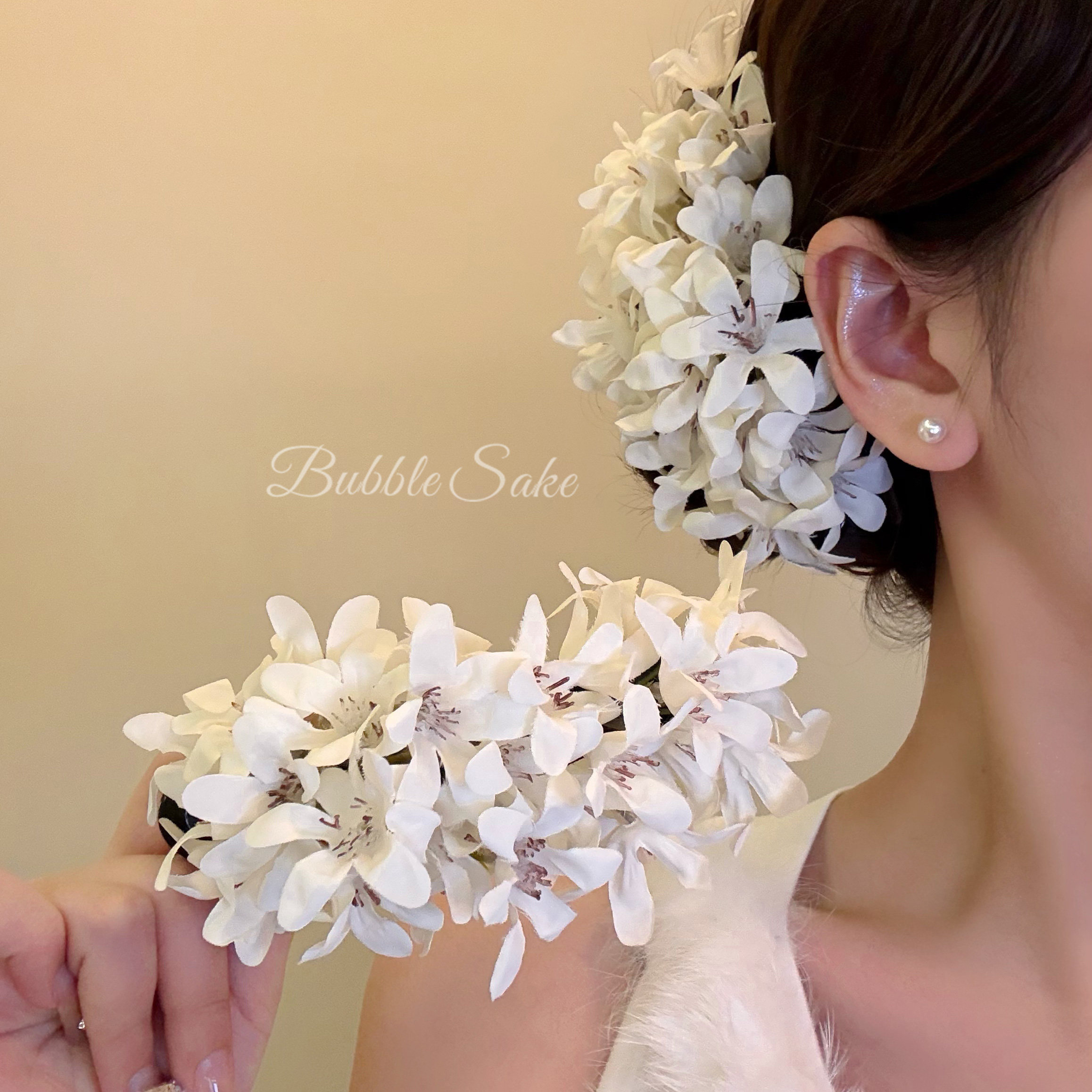 【原创设计】超仙白色花朵发夹女高级感鲨鱼夹抓夹头饰发饰香蕉夹