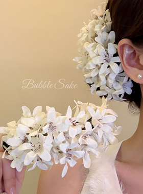 【原创设计】超仙白色花朵发夹女高级感鲨鱼夹抓夹头饰发饰香蕉夹