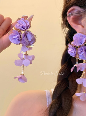 紫欲悸动  超仙紫色花朵流苏耳钉女高级感气质耳环海边度假风耳饰