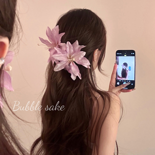 超仙海边度假风立体百合花朵发夹纯欲发饰头花氛围感侧边头饰