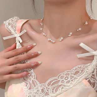 欲感韩女 双层珍珠满天星项链choker女夏季轻奢高级感颈链锁骨链