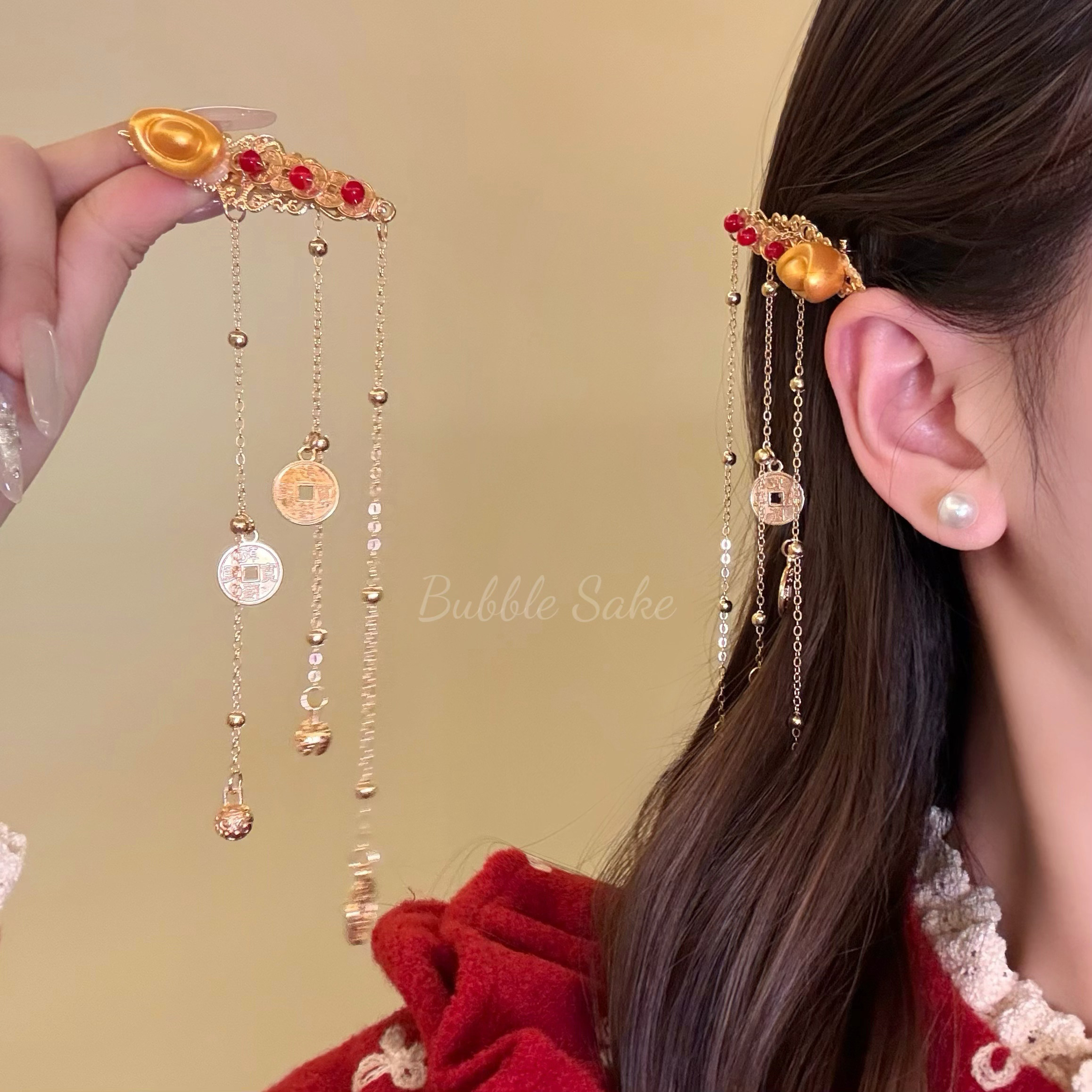 步摇金韵  新年铜钱流苏金元宝发夹女新中式古风汉服红色喜庆发饰,饰品/流行首饰/时尚饰品新,发饰,淘宝优惠券,粉丝福利购,淘宝优惠卷