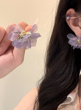 适合春天的～海边度假风紫色花朵耳环女2025新款气质耳钉绝美耳饰