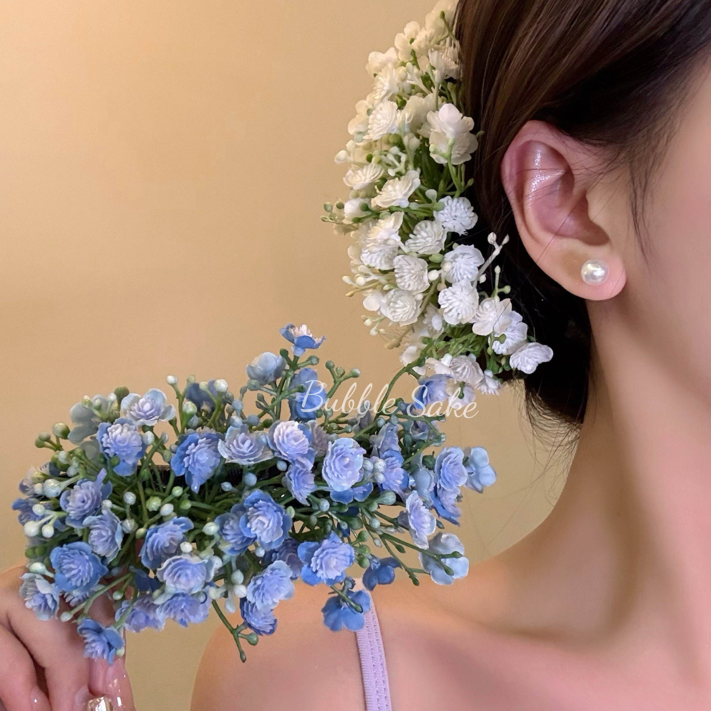 【原创设计】超仙蓝色花朵香蕉夹发夹女仿真花头饰后脑勺头花发饰,饰品/流行首饰/时尚饰品新,发饰,淘宝优惠券,粉丝福利购,淘宝优惠卷