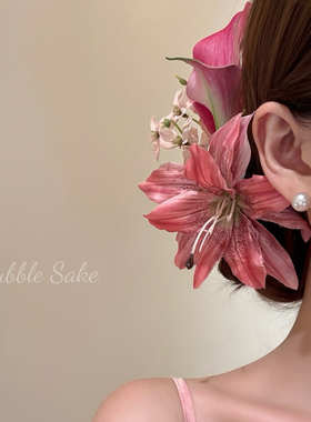 旖旎花境 氛围感百合花朵发夹女侧边夹发卡头花旗袍配饰度假发饰
