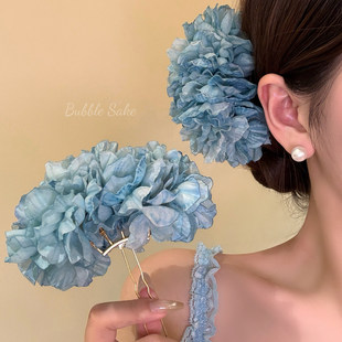 浪花屿 新中式蓝色花朵发簪发钗独特漂亮侧边发夹度假风头花发饰