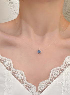 人鱼之泪s925纯银蓝尖水晶项链