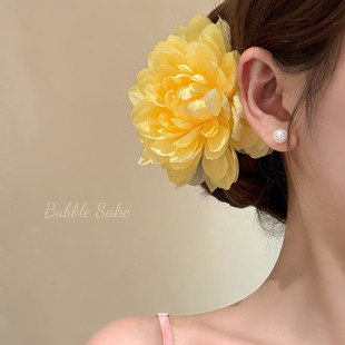 原创 超仙黄色花朵发夹女边夹头花海边度假风发卡发饰 盛夏金莲