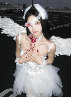 陨落白天鹅 万圣节白色天使套装羽毛翅膀cos服装装扮拍照道具发饰