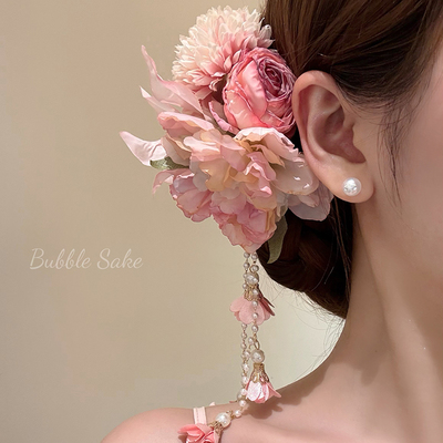 【粉欲缪斯】粉色流苏花朵发夹