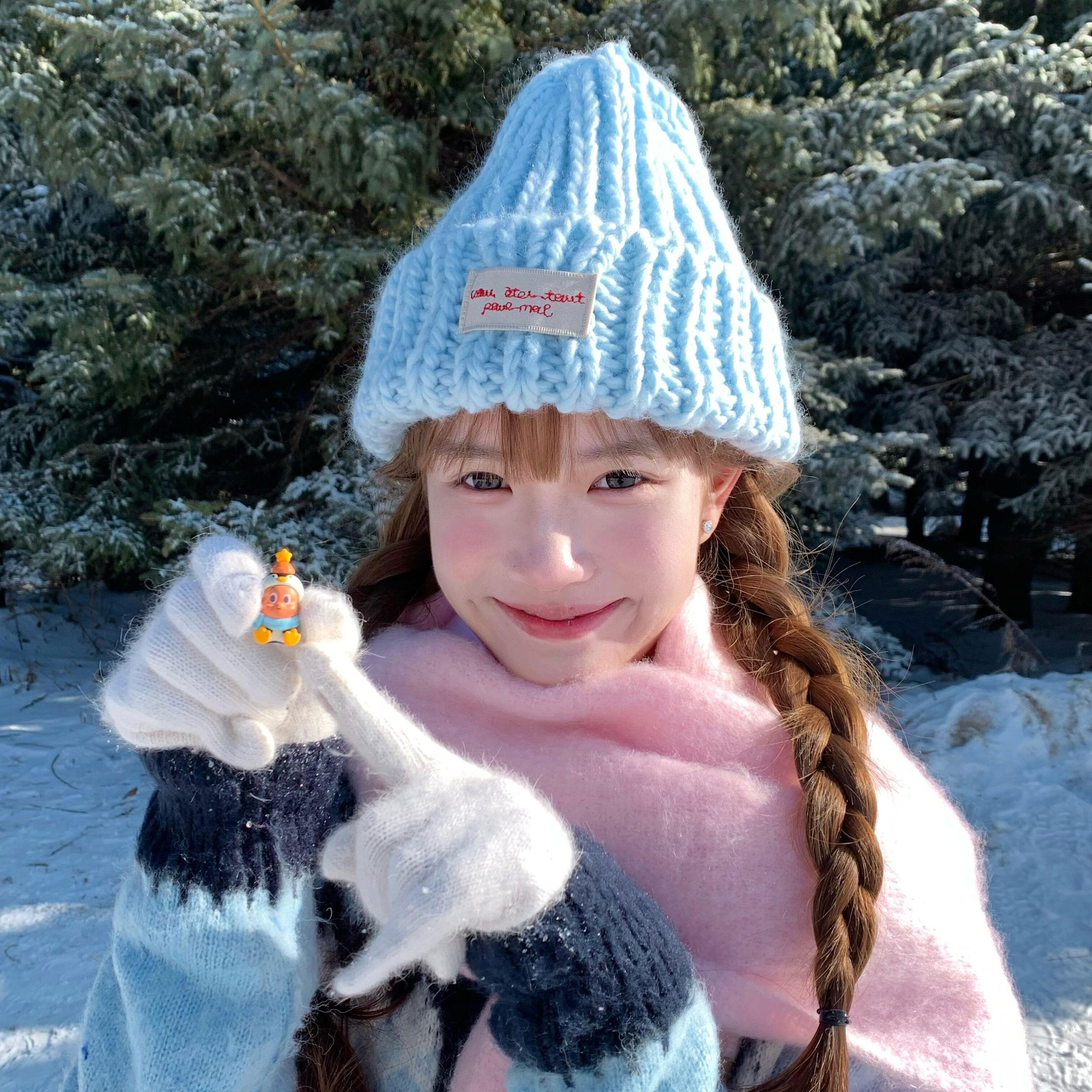 甜心冬日氛围感蓝色针织毛线帽