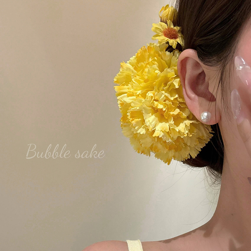 原创【盛夏伊人】明媚黄色花朵发夹氛围感甜美侧边夹度假拍照发饰