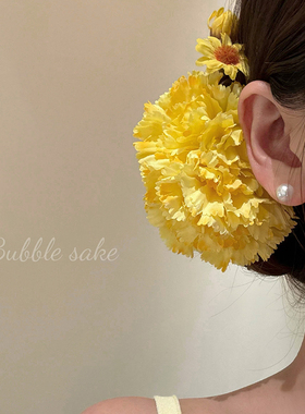 原创【盛夏伊人】明媚黄色花朵发夹氛围感甜美侧边夹度假拍照发饰