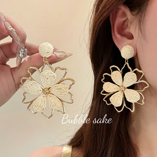 Bubble 度假风编织花朵耳环女海边出游耳饰拍照配饰 Sake热恋岛屿