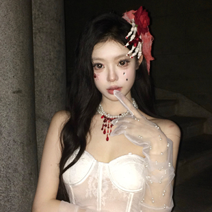 血腥爱莉丝 万圣节发饰玫瑰花骷髅爪发夹cos搞怪装扮道具哥特头饰
