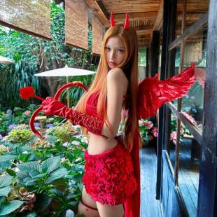 邪恶丘比特 万圣节红色恶魔天使羽毛翅膀套装cos装扮拍照道具头饰