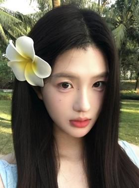 海岛假日 超仙鸡蛋花发夹头饰度假风海边拍照花朵发饰边夹刘海夹