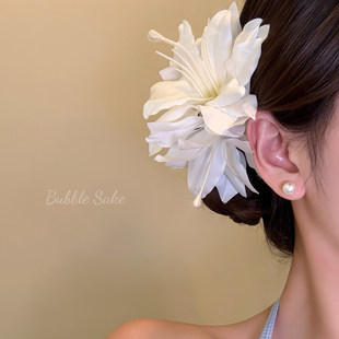 【原创】雾白织花 氛围感百合花朵抓夹女海边度假风头花发卡发饰