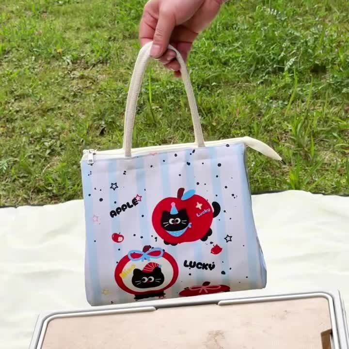 小学生卡通萌趣便当包防水防油大容量多巴胺手提饭盒带饭神器