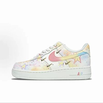 球鞋定制NIKE/耐克AIRFORCE1莫奈印象潮流百搭低帮手绘女板鞋