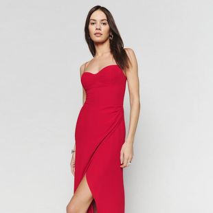 现货N231夏2023纯色开叉中长款修身吊带连衣裙子法式复古女装