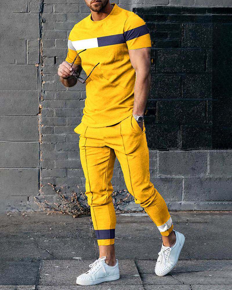 Fashion long sleeve suit with round neck时尚圆领长袖套装男士
