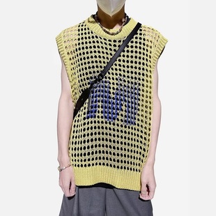 Men Vest Summer new hollowed out sweater knit shirt 镂空背心