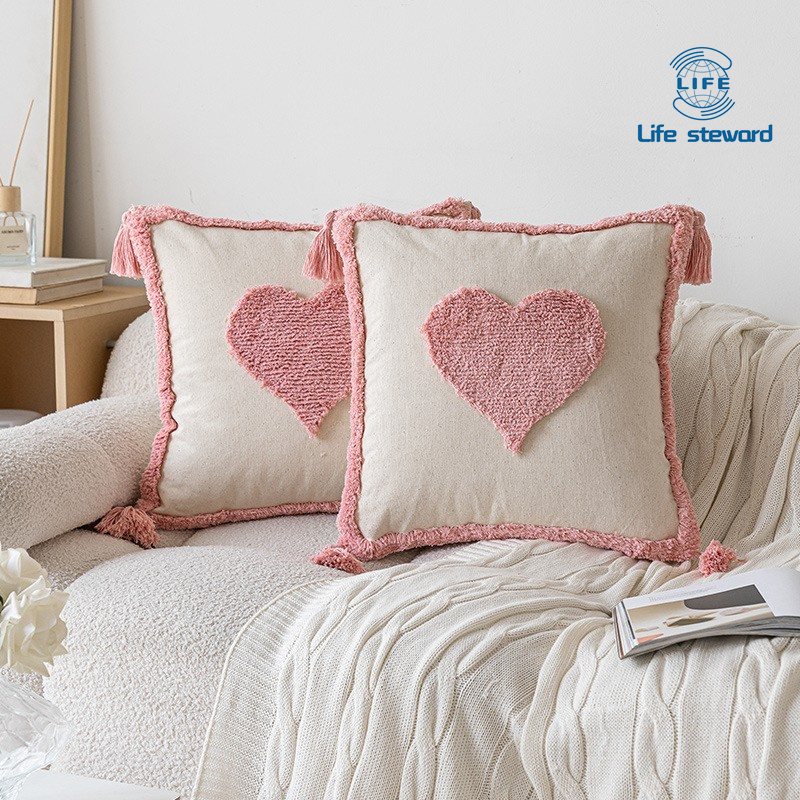 粉色簇绒沙发抱枕小清新爱心款可拆卸靠枕套cushion cover pillow