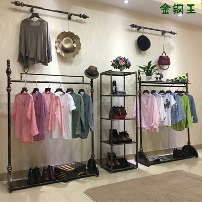 衣帽架落地卧室挂衣架简易衣架服装店展示架落地式铁艺欧式柜加粗