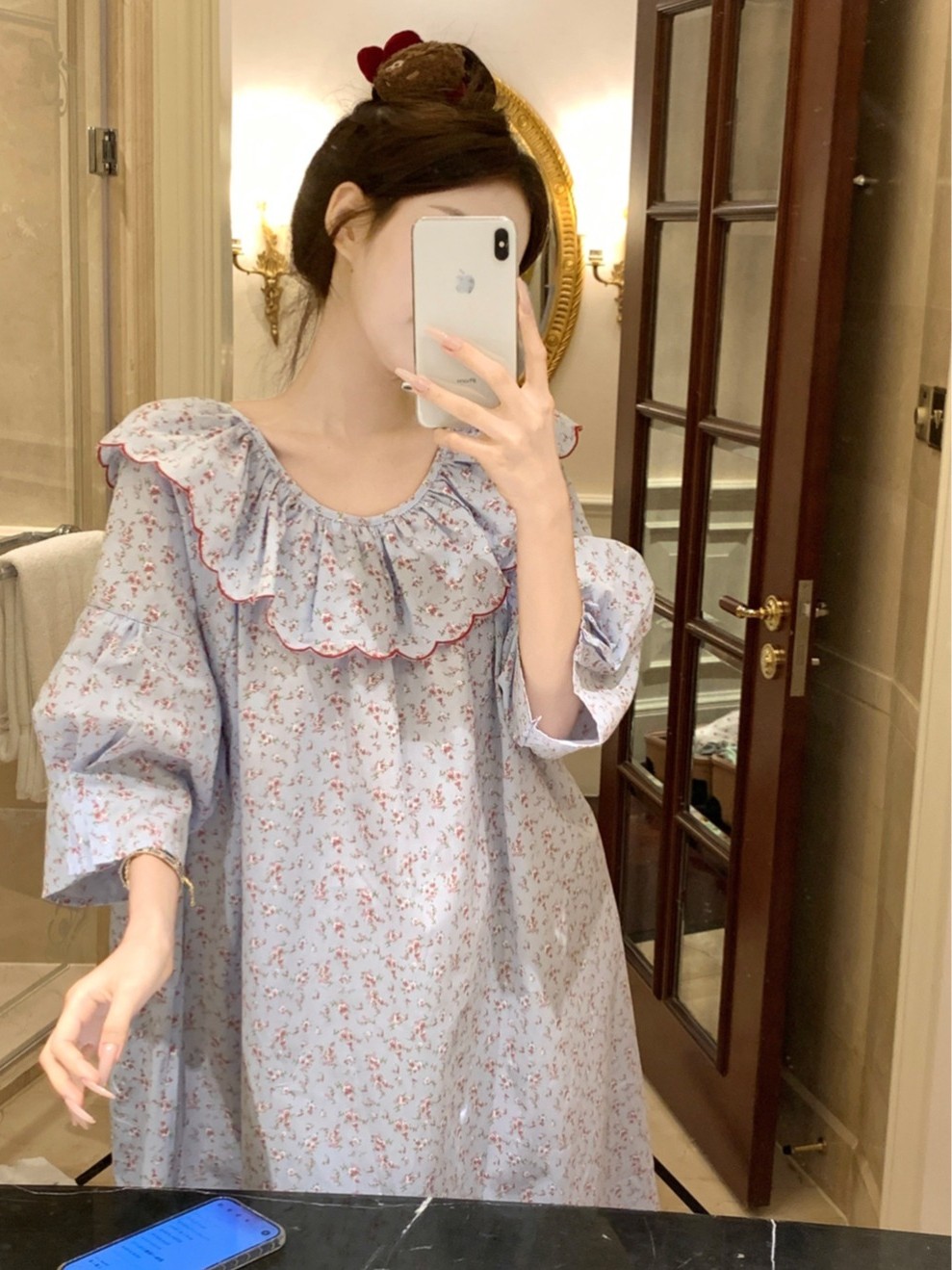 纯棉睡裙夏季女款韩版复古小碎花睡衣/家居服套装