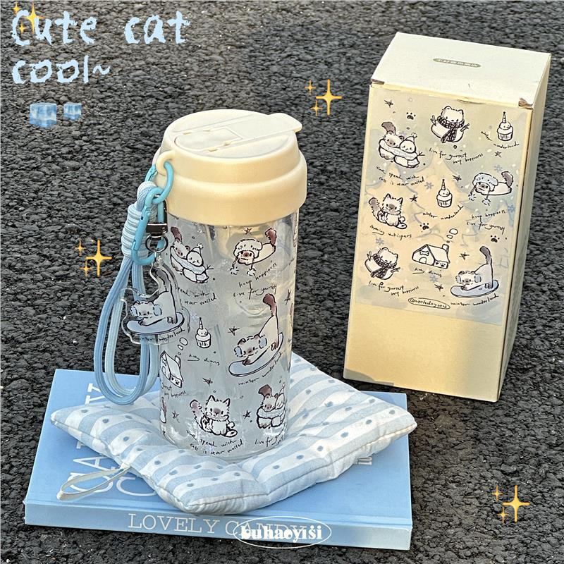 夏日多巴胺水杯雪人猫咪吸管杯