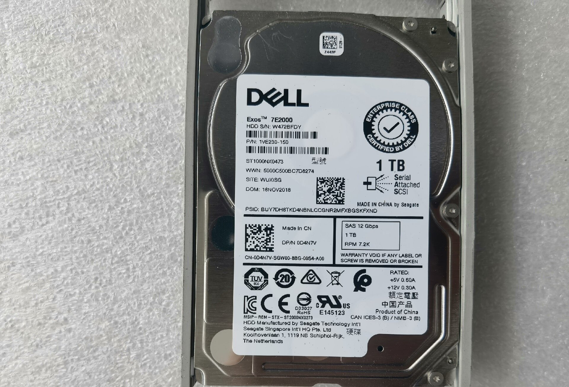DELL  분해형 1TB SAS 12GB 엔터프라이즈급 서버 하드 드라이브