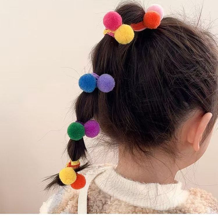 女孩彩色毛球发绳超萌橡皮筋新款幼儿园女童可爱发圈高弹头饰弹力