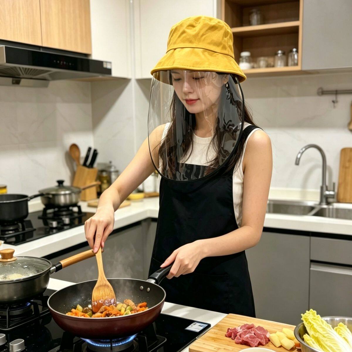 厨房炒菜全脸防油面罩女士透明做饭遮面罩隔离油烟面部防护面罩