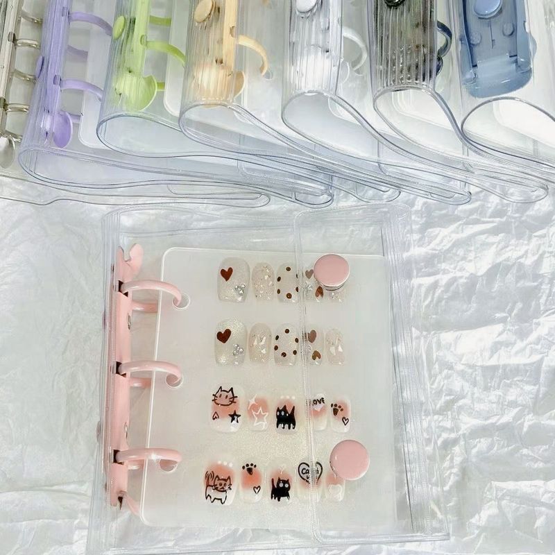糖果色按扣穿戴甲美甲贴纸收纳册透明翻页防尘迷你方便携带展示册