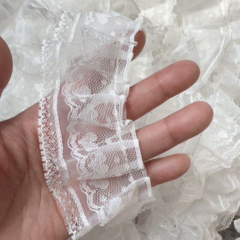 4.5cm裙边心形褶皱手工diy双层蕾丝花边衣服袖口毛衣装饰发饰辅料