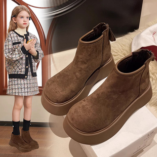 女童靴子2025秋冬季新款加绒马丁靴绒面女孩短靴勃肯靴中大童鞋子