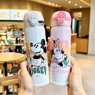 米奇保温杯316不锈钢学生上学专用直饮杯男孩女吸管两用杯子