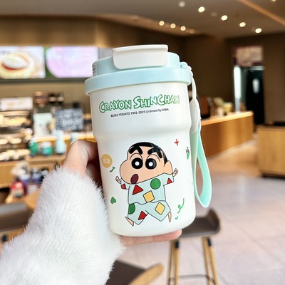 蜡笔小新保温杯水杯女生高颜值吸管杯子316不锈钢双饮咖啡杯