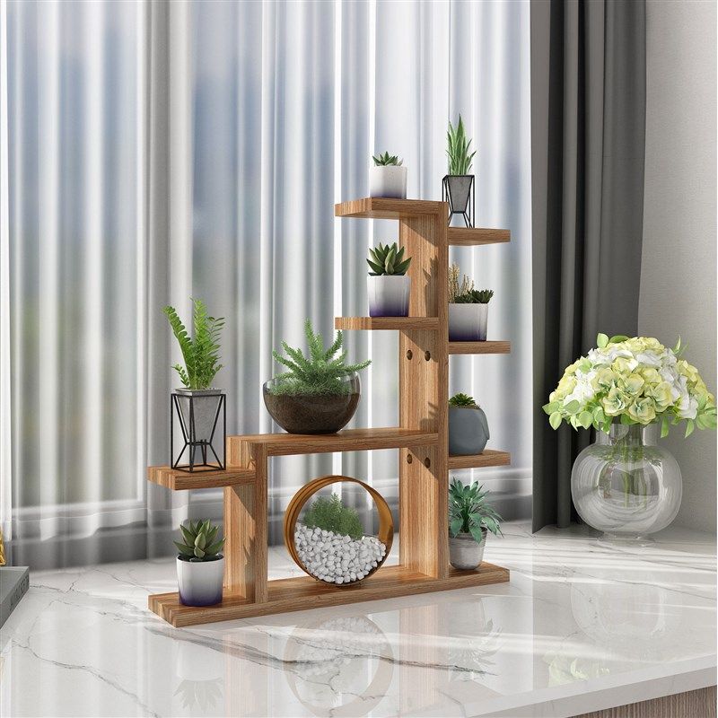 辈辈爱实木碳化防腐小花架子办公桌面飘窗迷你型多盆栽花盆植物架