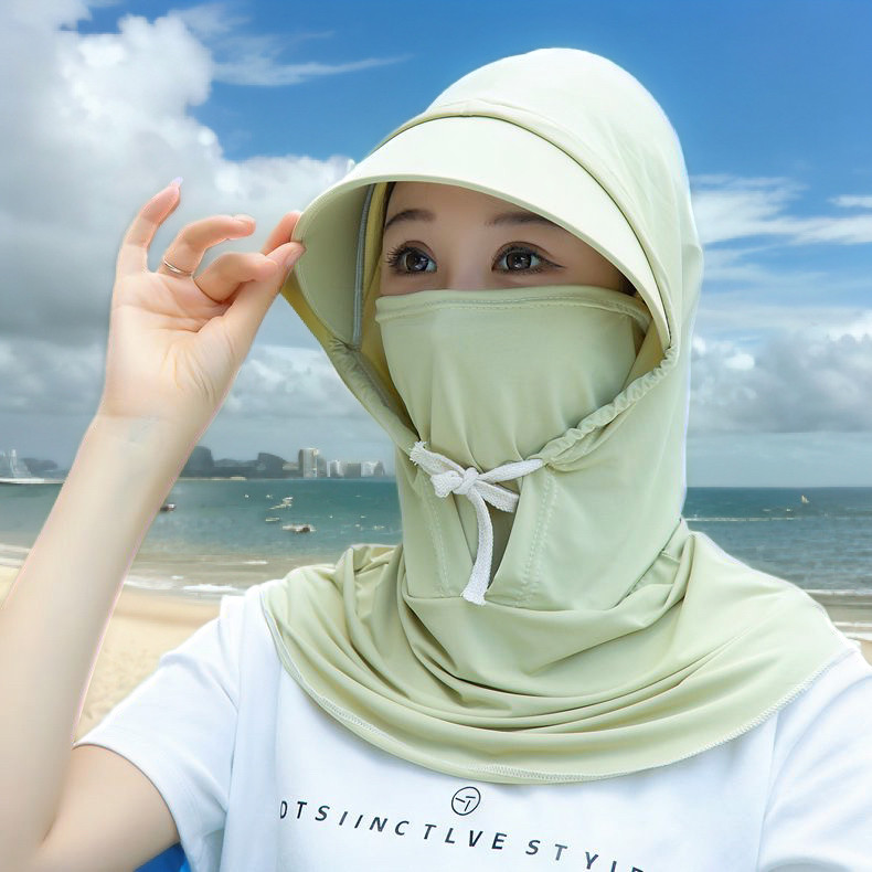 防晒面罩帽子一体夏季遮阳帽女全脸冰丝透气围脖开车骑行面巾护颈