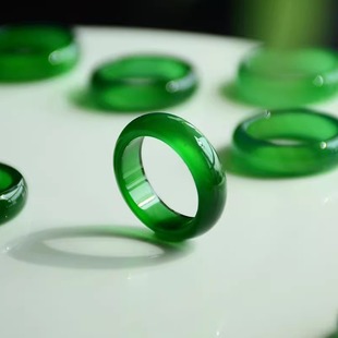 附证书 包邮 正品 天然祖母绿玉髓指环戒指女玛瑙玉戒子小众玉石跑环