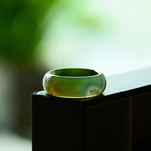 马鞍203天然A货满绿玉髓奇石玛瑙指环戒指聚财水晶洞跑环证书0150