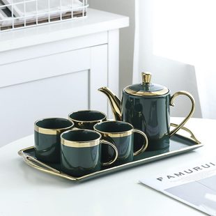 杯北欧绿陶瓷水杯客厅家用茶具具水具套装 墨轻奢咖啡杯碟杯子欧式
