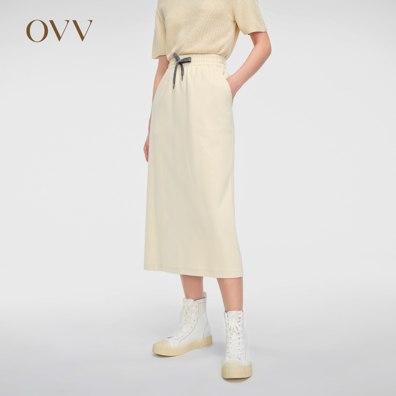 【高级运动系列】OVVOutlet秋冬热卖女装棉质松紧腰休闲半身裙