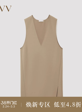 OVVOutlet秋冬热卖女装时尚深V领简约优雅羊毛背心连衣裙