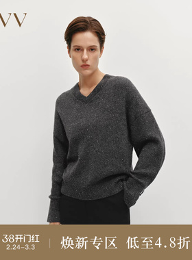 OVVOutlet秋冬热卖女装V领保暖时尚点子纱休闲长袖羊绒衫